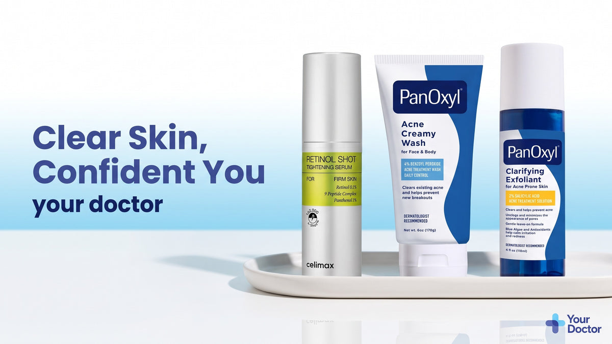 Clear skin, confident you: celimax Retinol Shot, PanOxyl Acne Creamy Wash, PanOxyl Clarifying Exfoliant